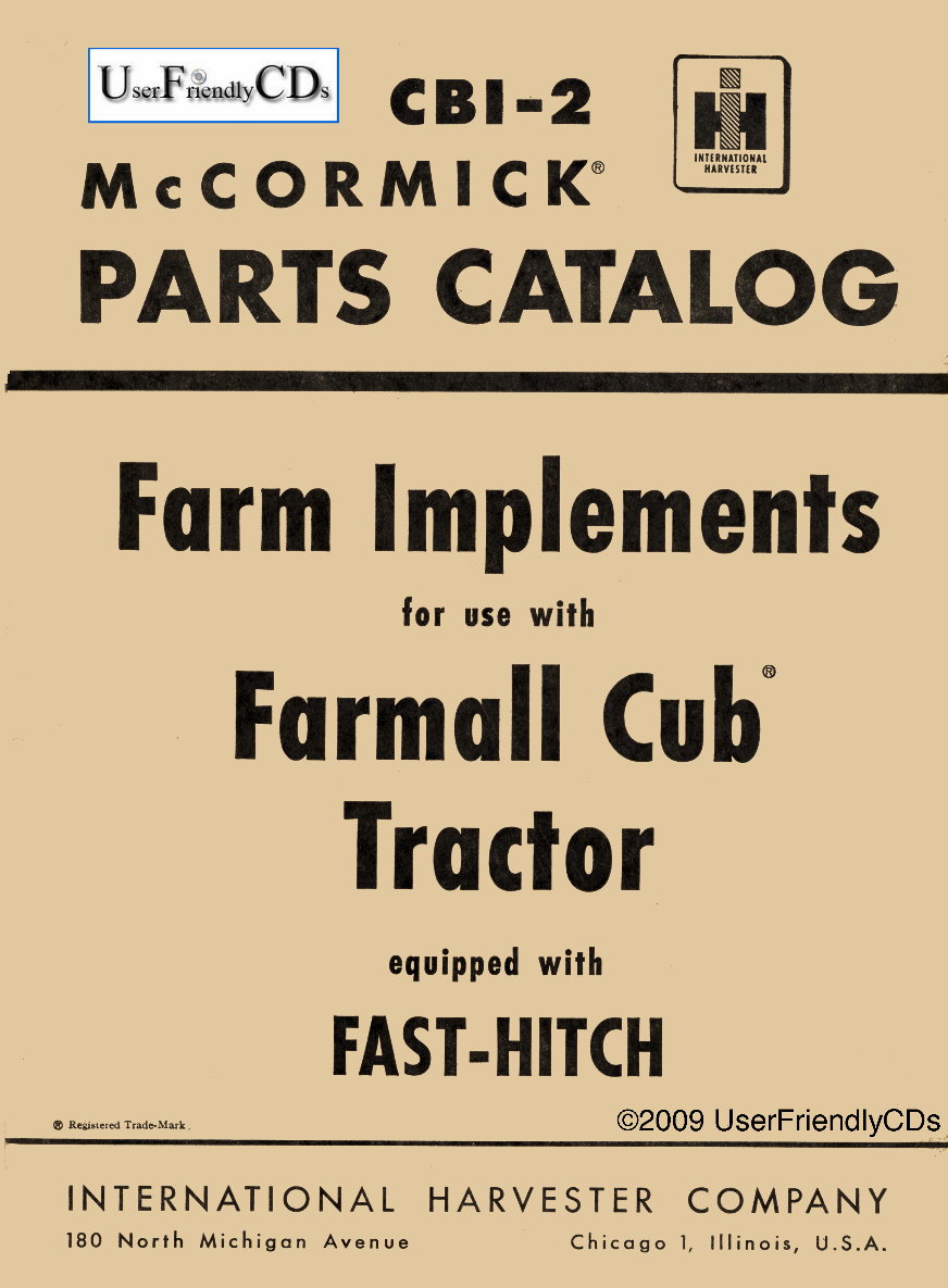IH McCormick Farm Implements for Farmall Cub Parts Catalog Manual - IMPROVED - preview img 1