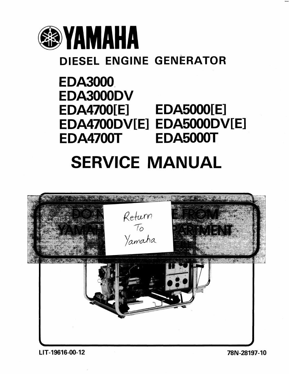 Yamaha EDA 3000 3000DV 4700E 4700DVE 4700T 5000E 5000DVE 5000T Diesel Generator models Service Manual preview img 1