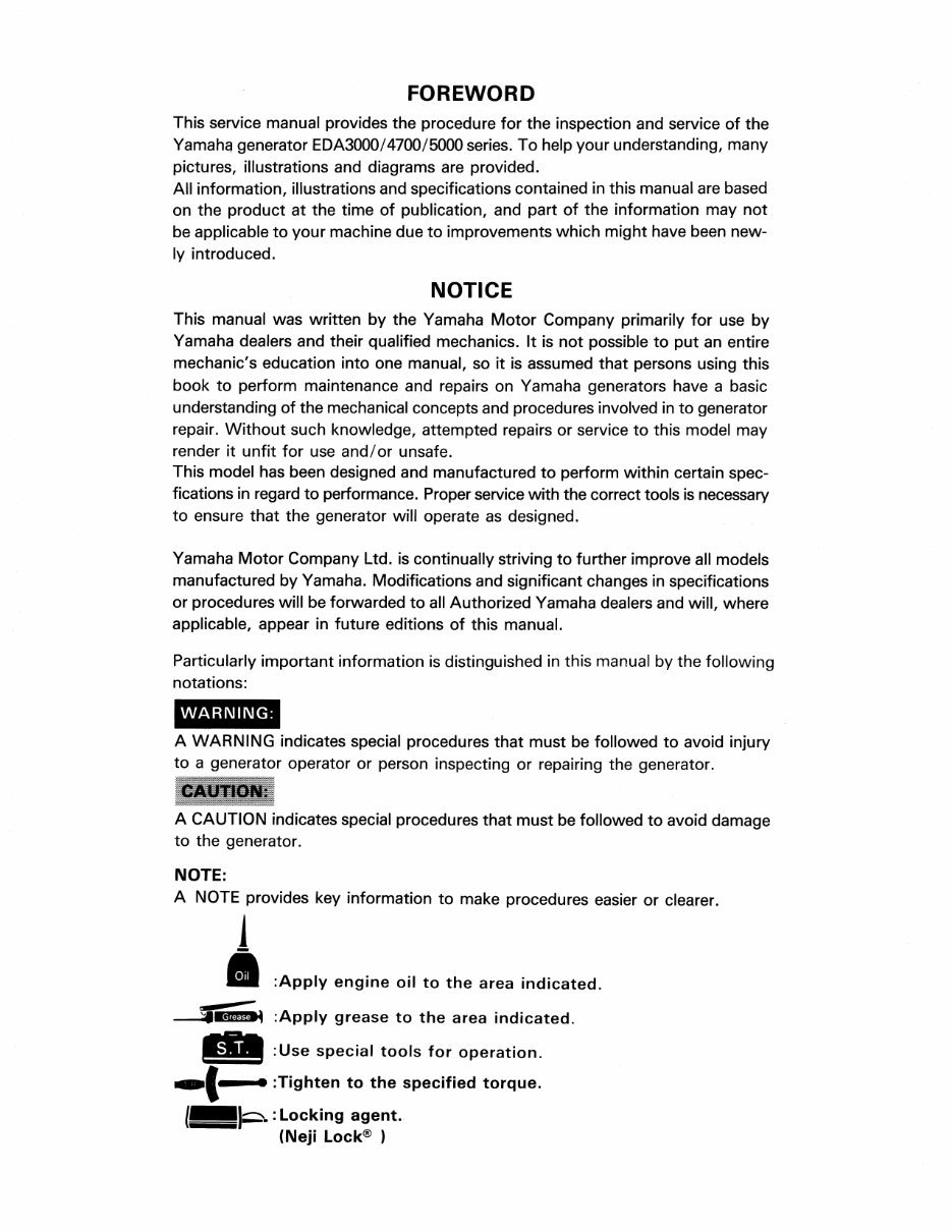 Yamaha EDA 3000 3000DV 4700E 4700DVE 4700T 5000E 5000DVE 5000T Diesel Generator models Service Manual preview img 3