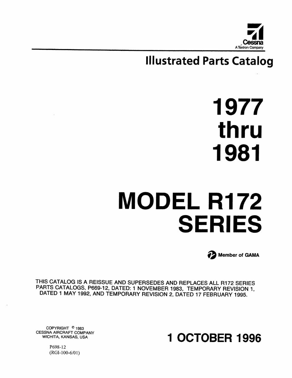 Cessna 172XP R172 IPC parts catalog P698-12 preview img 1