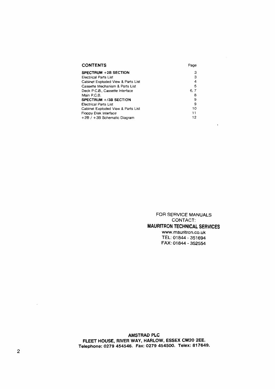Sinclair ZX Spectrum 128 2B 3B Electrical Parts Manual preview img 2
