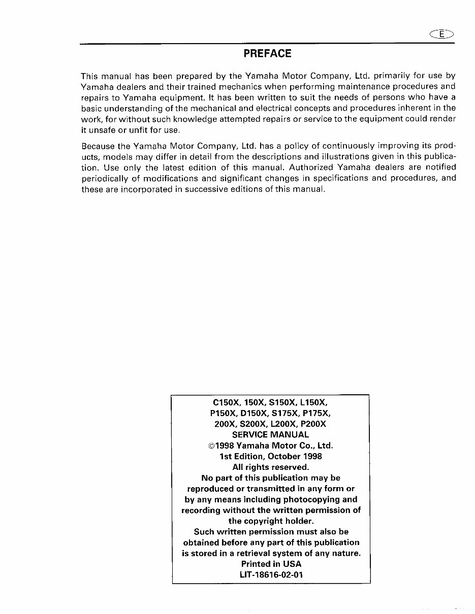 1999 Yamaha P150 TLRX Outboard service repair maintenance manual. Factory Service Manual preview img 2