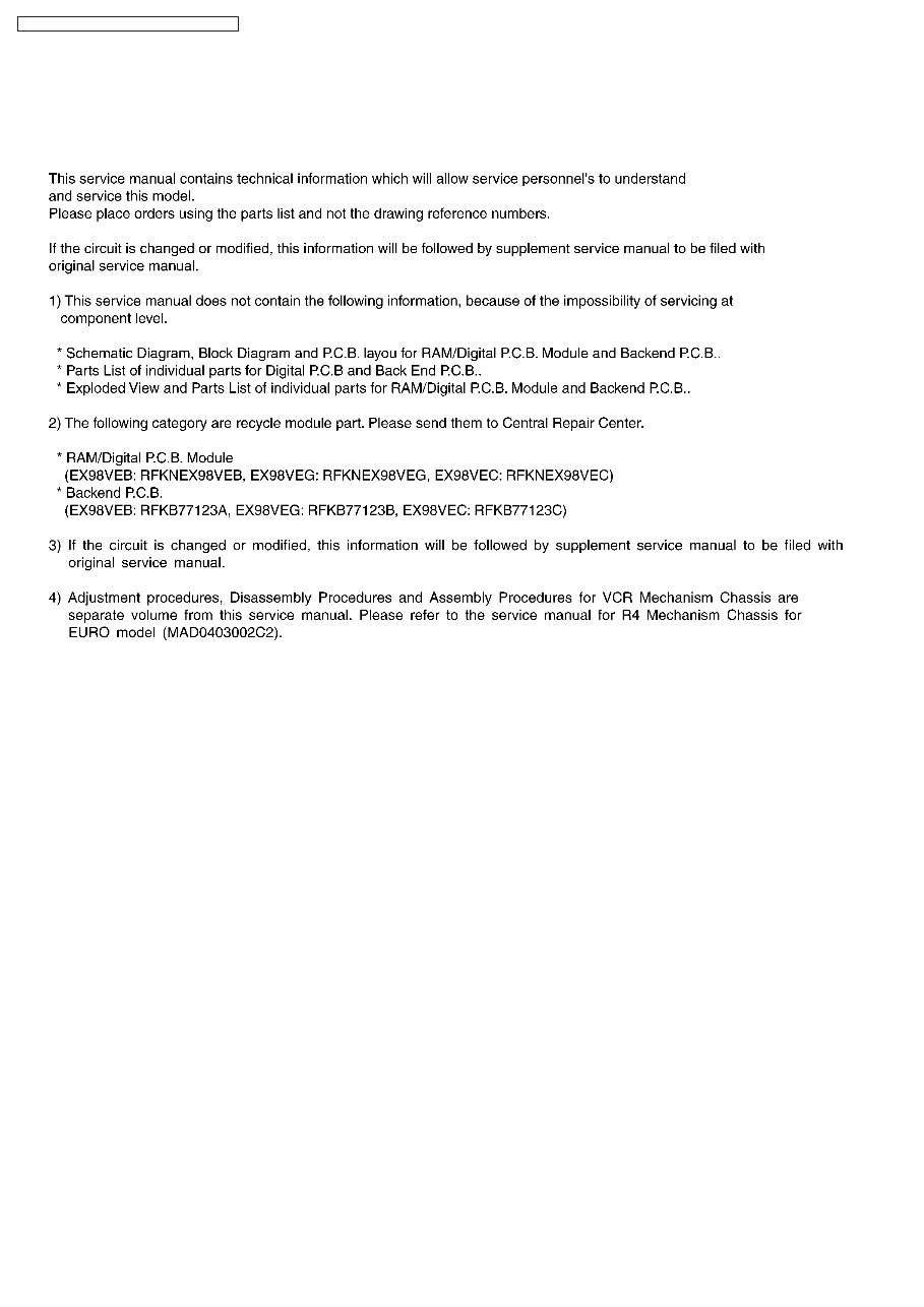 Panasonic DMR-EX98V EX98VEB EX98VEG EX98VEC Service Manual and Repair Guide preview img 8