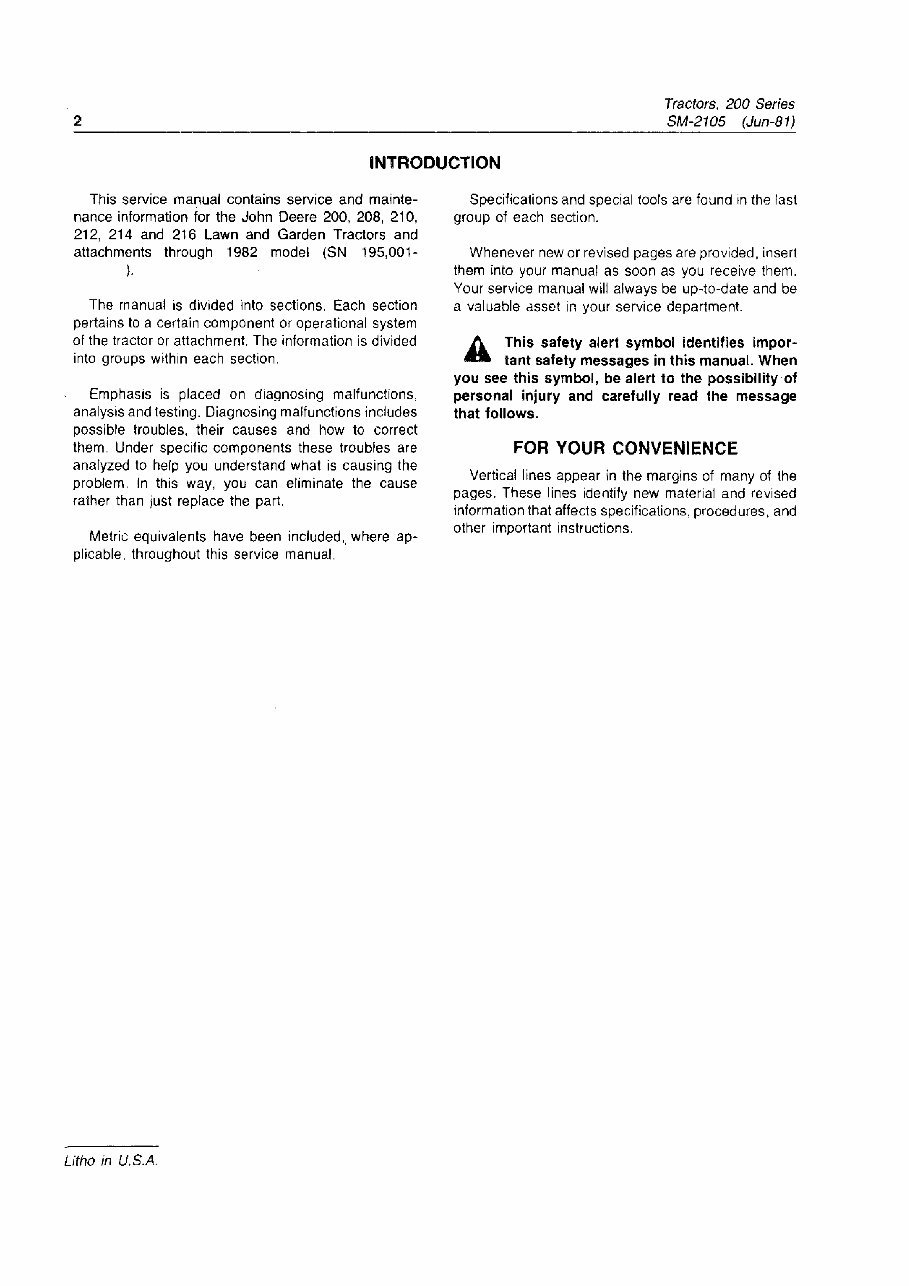 John Deere 200 / 208 / 210 / 212 / 214 / 216 Lawn Garden Tractor OEM Service & Repair Manual preview img 4