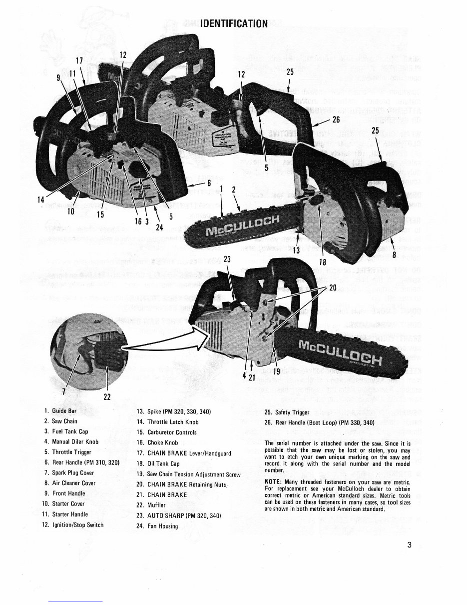 McCulloch Power Mac 310/320/330/340 Chain Saws Owners Manual preview img 3