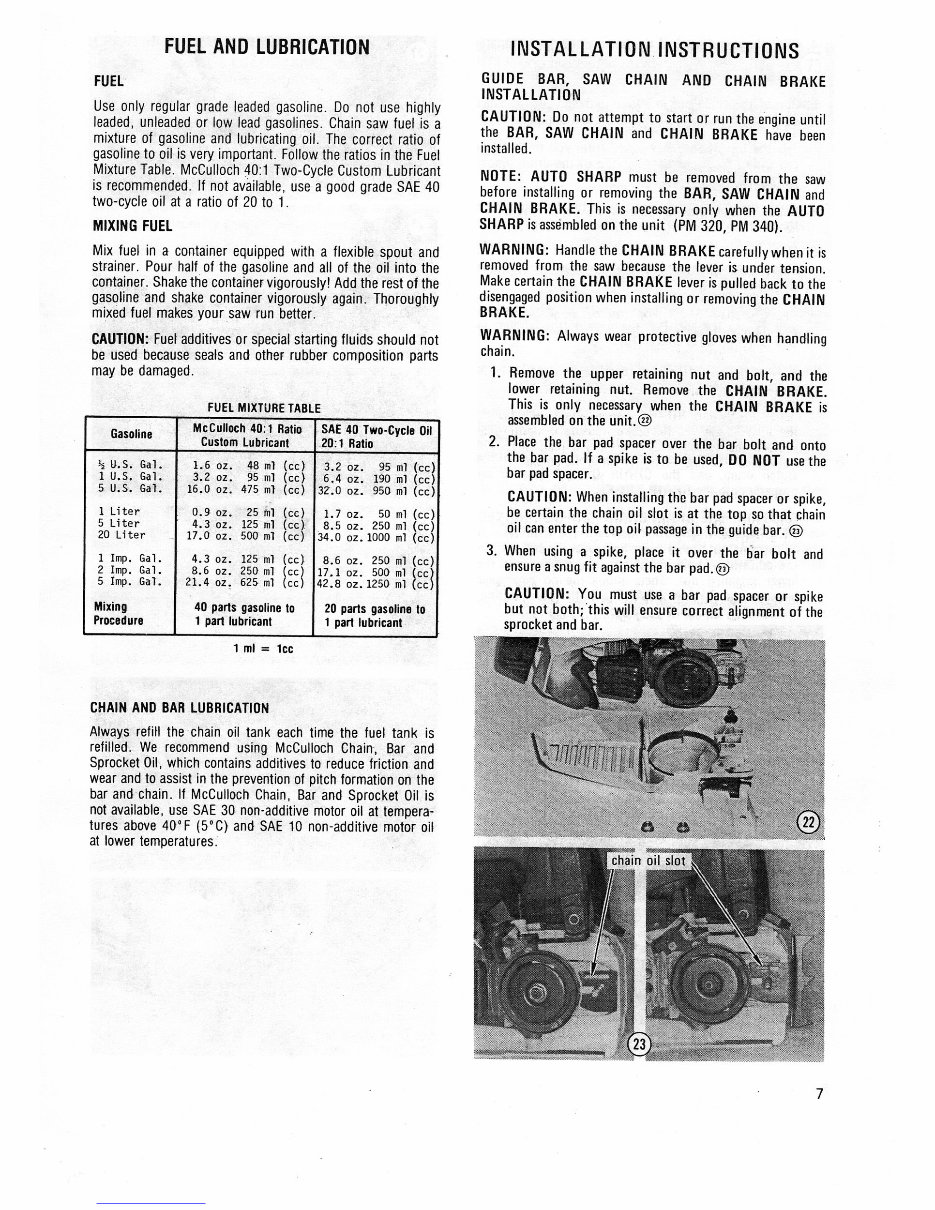 McCulloch Power Mac 310/320/330/340 Chain Saws Owners Manual preview img 7