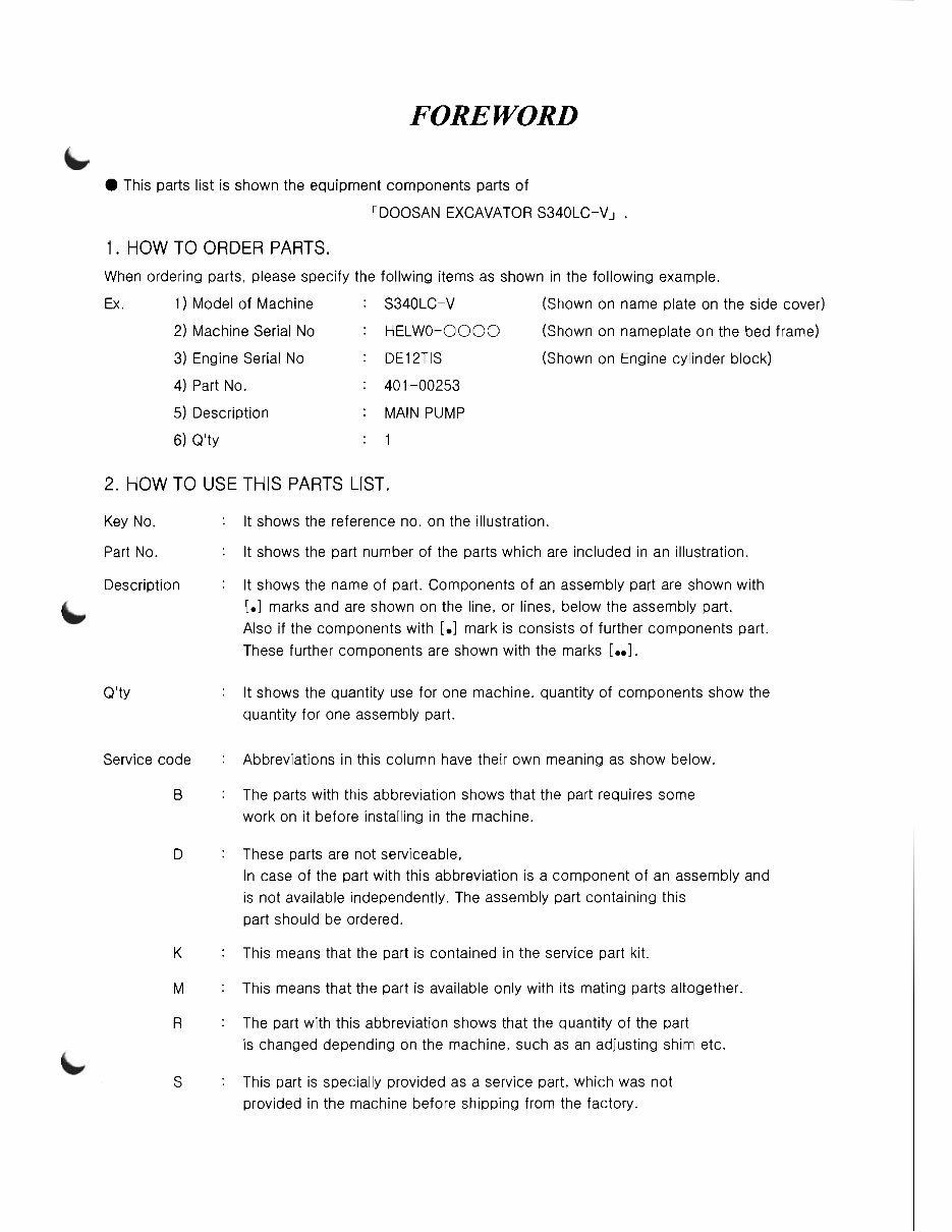 DOOSAN S340LC-V Excavator Parts Manual - ! preview img 3
