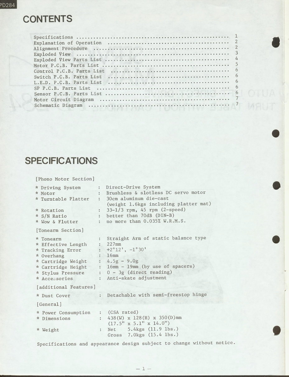 Luxman PD-284 Turntable , Original Service Manual preview img 2