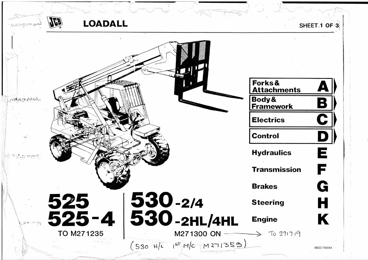 JCB 525/525-4(TO M271235) 530-2/4 530-2HL/4HL (M271300 ON) Illustrated Master Parts List Manual ! preview img 1