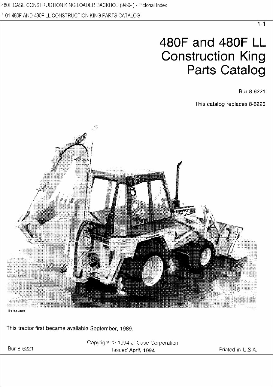 CASE 480F CONSTRUCTION KING BACKHOE Parts Catalog Manual preview img 1