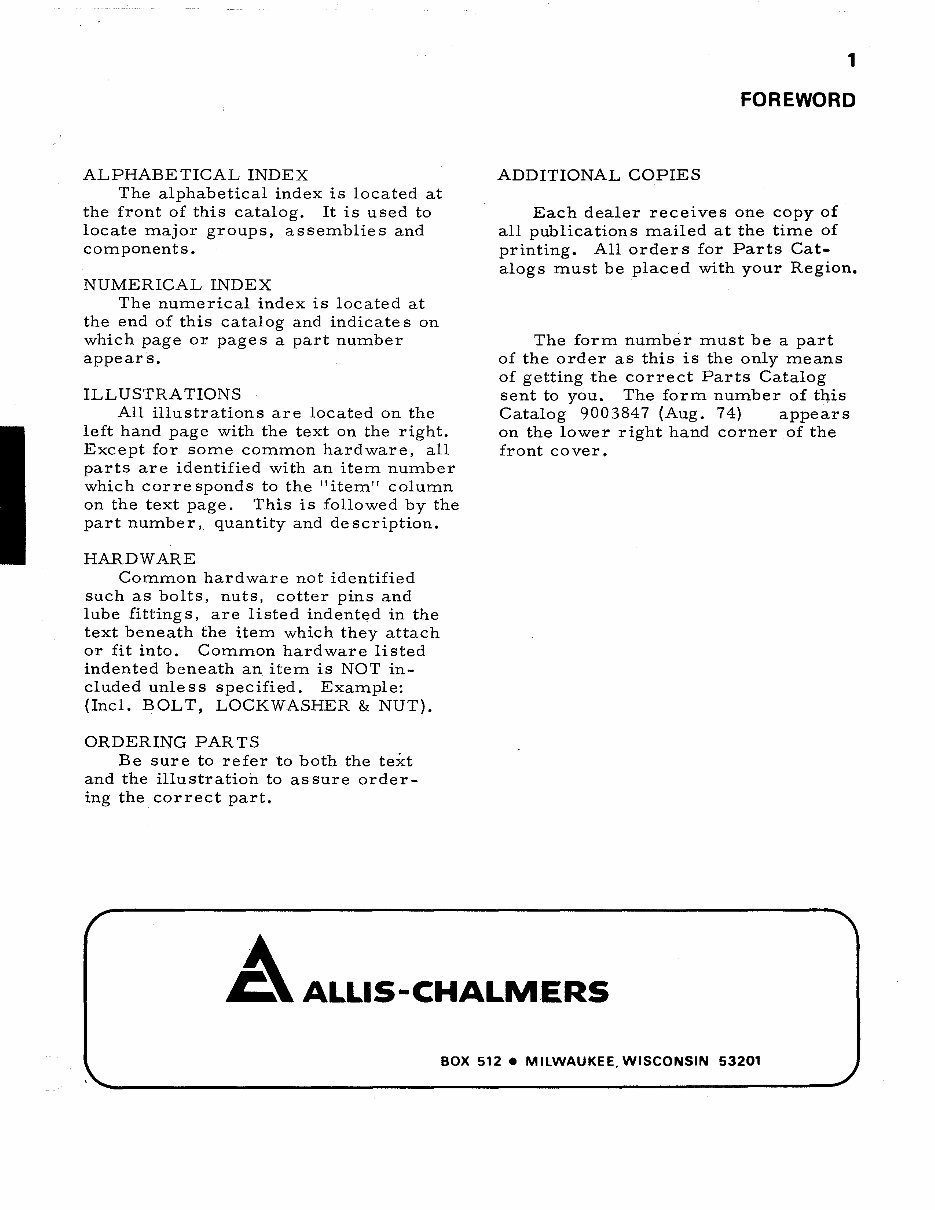 Allis Chalmers 720 Tractor Illustrated Parts Catalog Manual IPL IPC - preview img 2