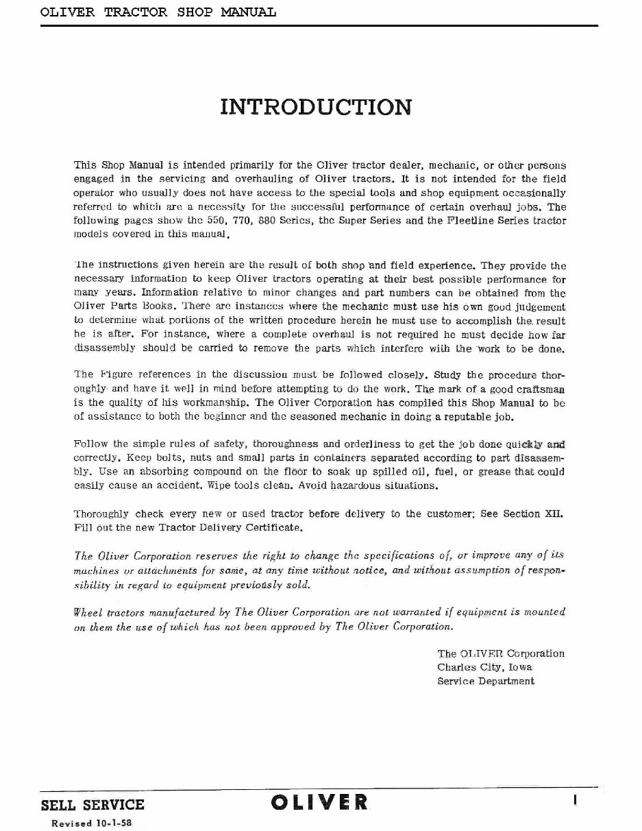 OLIVER SUPER 550 Tractor Workshop Service / Repair Manual preview img 3