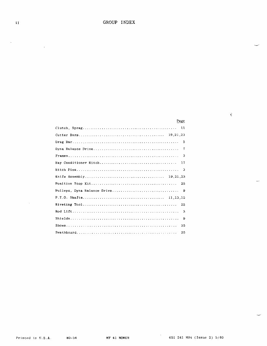 MASSEY FERGUSON MF 41 MOWER Parts Manual 651241M94 preview img 4