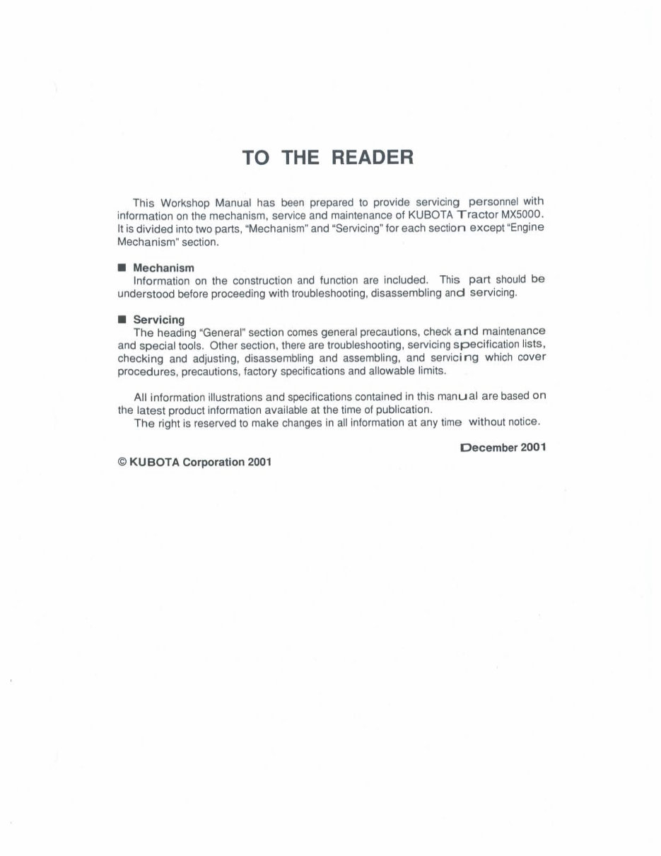 KUBOTA MX5000 Tractor Workshop Service Manual preview img 2