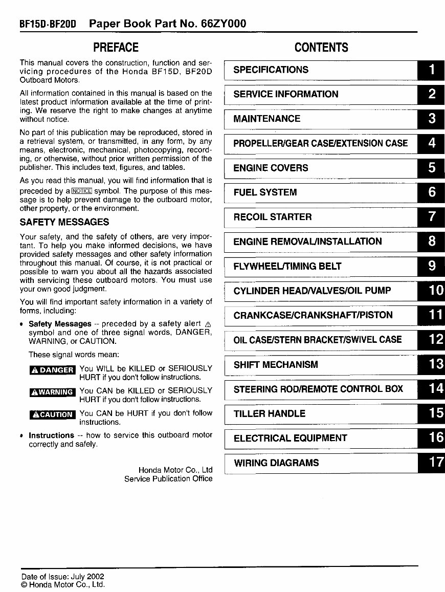 Honda Outboard Service Workshop and Repair Manual BF15D BF20D preview img 1