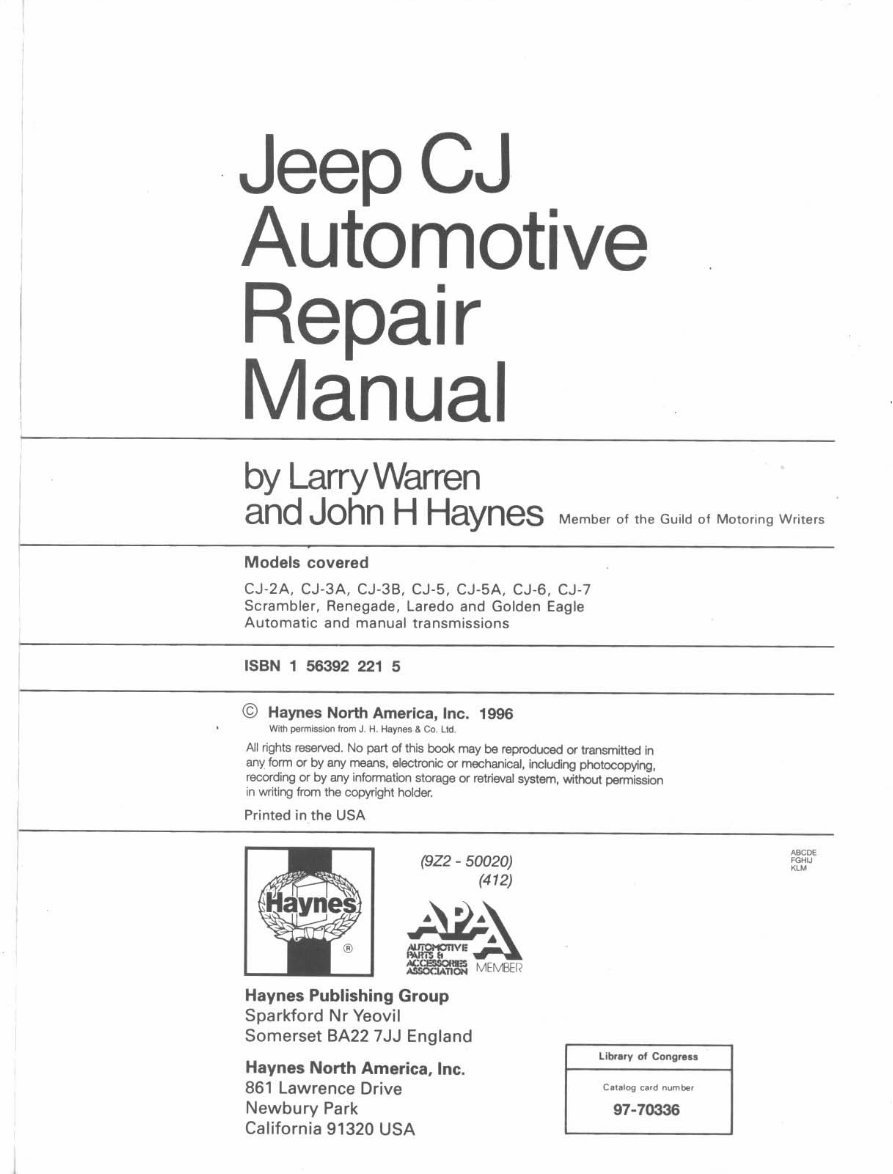 1964-1968 Jeep CJ-5A Service & Repair Manual preview img 2