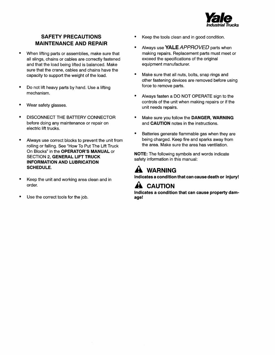Yale Forklift Truck A839 Series: ERC070HD, ERC080HD, ERC100HD, ERC120HD Workshop Manual preview img 4