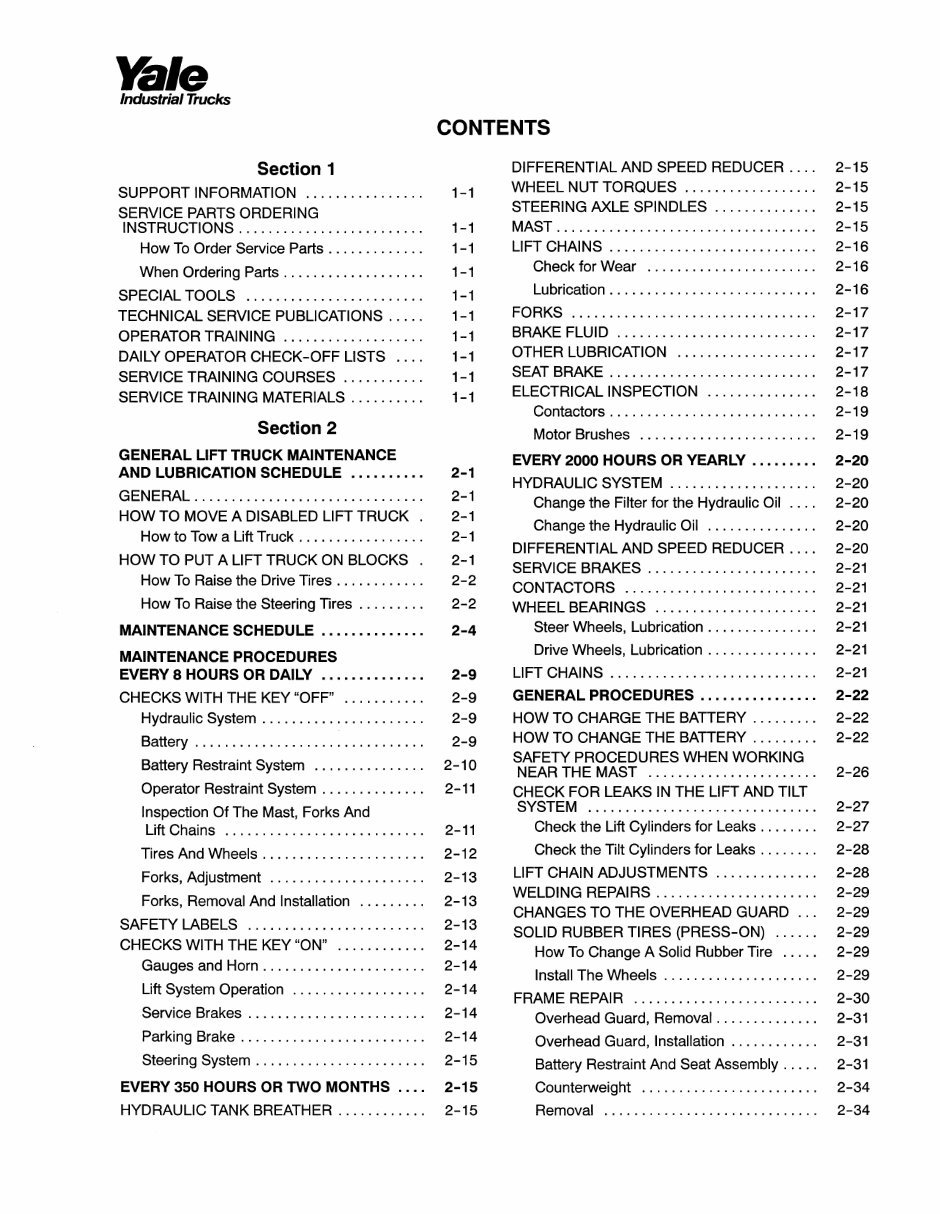 Yale Forklift Truck A839 Series: ERC070HD, ERC080HD, ERC100HD, ERC120HD Workshop Manual preview img 5
