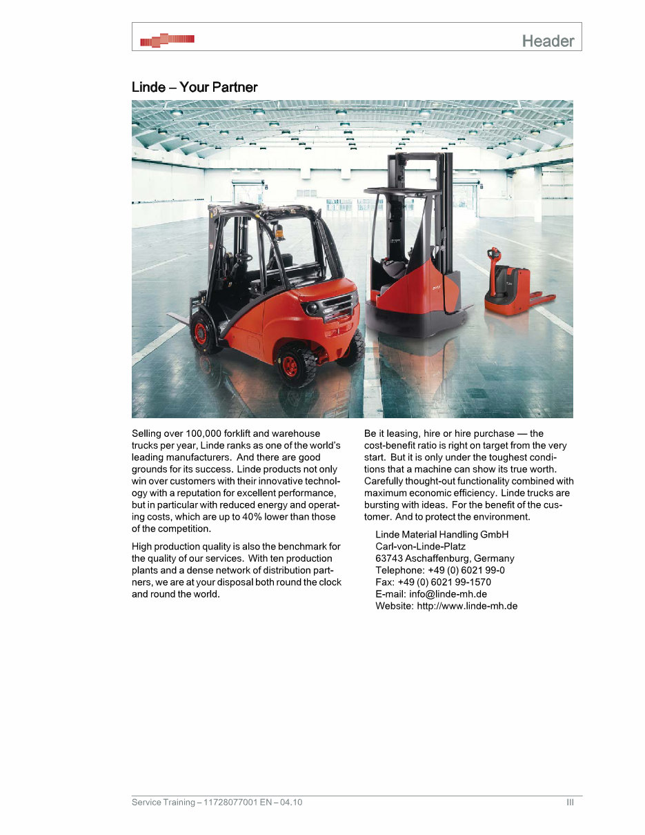 Linde Electric Pallet Stacker Type 1172: AS, L10, L10B, L12, L12I Service Training (Workshop) Manual preview img 3