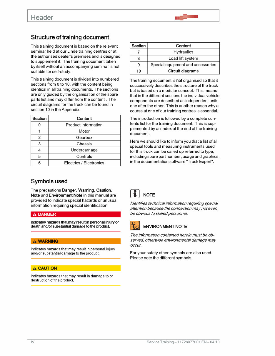 Linde Electric Pallet Stacker Type 1172: AS, L10, L10B, L12, L12I Service Training (Workshop) Manual preview img 4