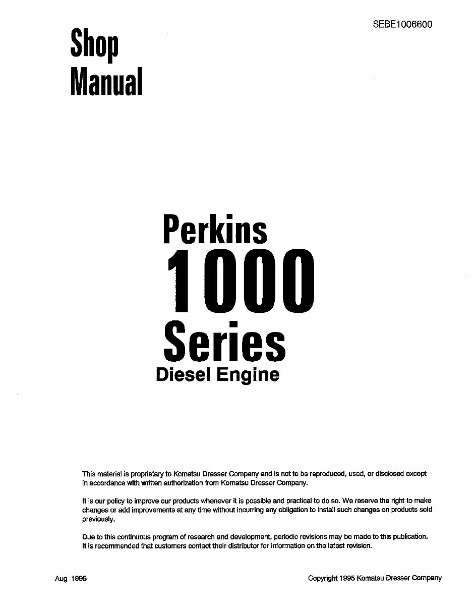 Perkins 1000 Series Diesel Engines OEM Service & Repair Manual preview img 1