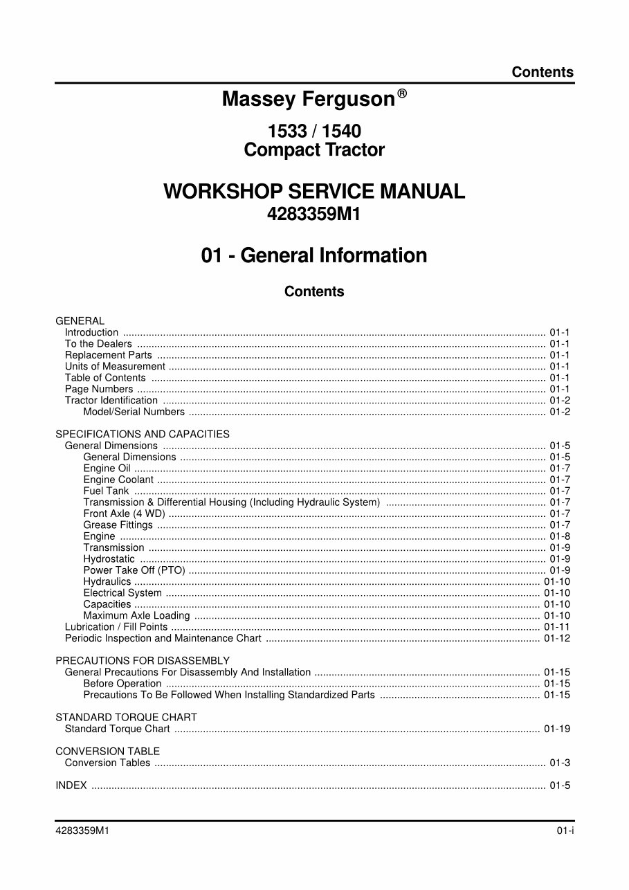 Massey Ferguson MF1533, MF1540 Tractors Service & Repair Manual preview img 2