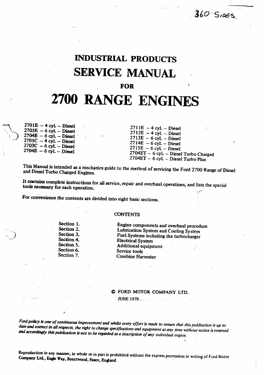 Ford 2715E Diesel Engine Workshop Repair Service Manual preview img 1