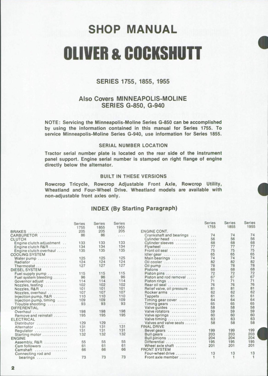 Oliver 1755, 1855, 1955 Tractor Service & Repair Manual preview img 1