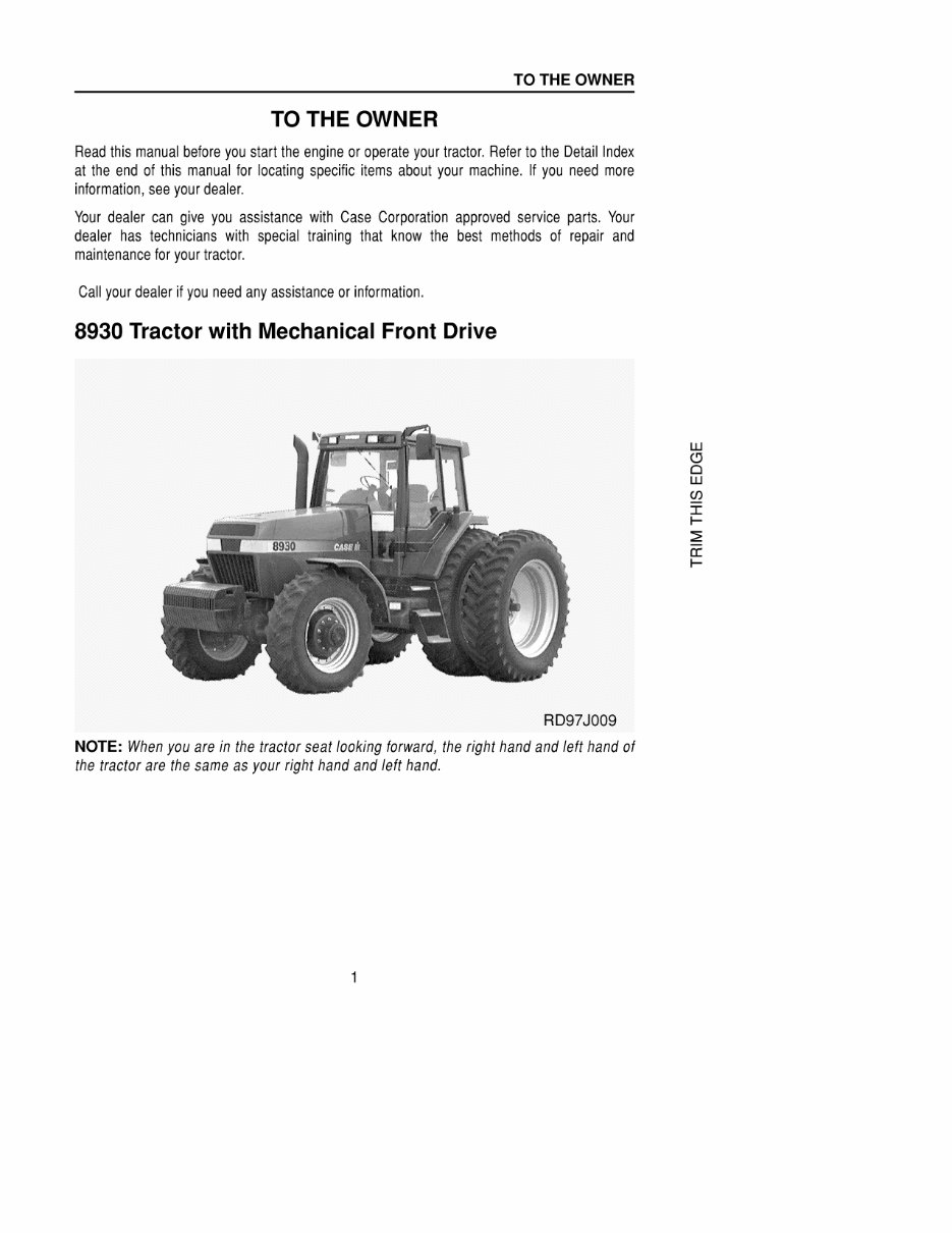 CASE IH 8930 8940 8950 Tractor Operators Manual preview img 8