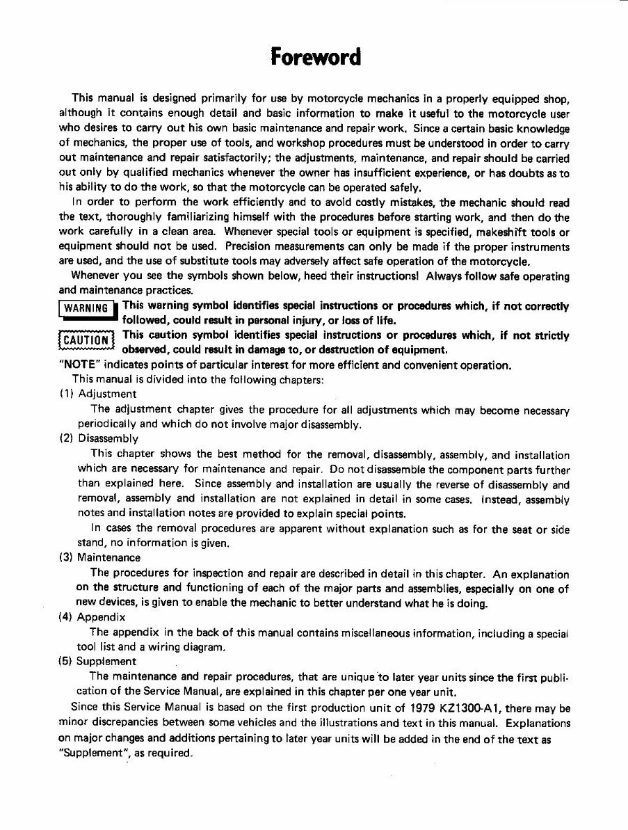 Kawasaki Motorcycle KZ1300 Service Repair manual preview img 8