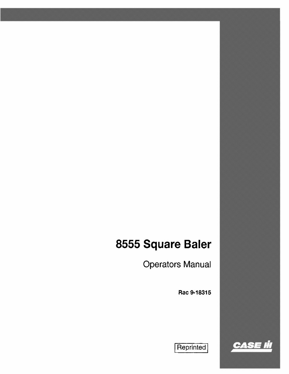 CASE IH 8555 SQUARE BALER Operators Manual preview img 1