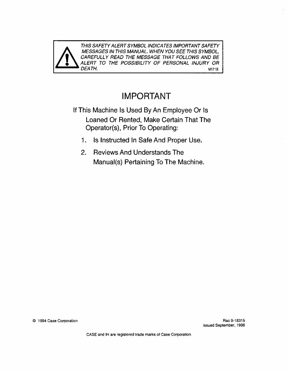 CASE IH 8555 SQUARE BALER Operators Manual preview img 2