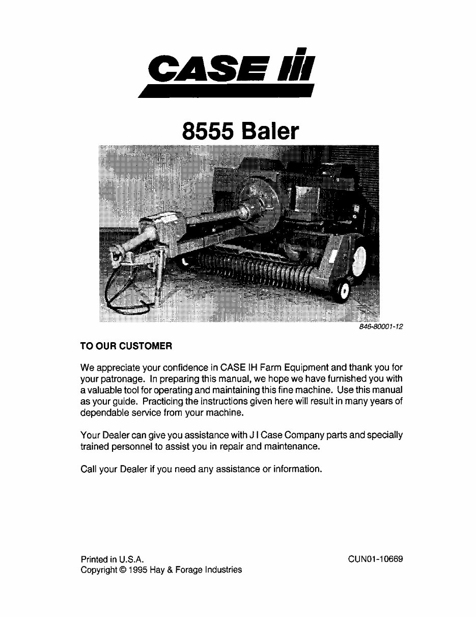 CASE IH 8555 SQUARE BALER Operators Manual preview img 3