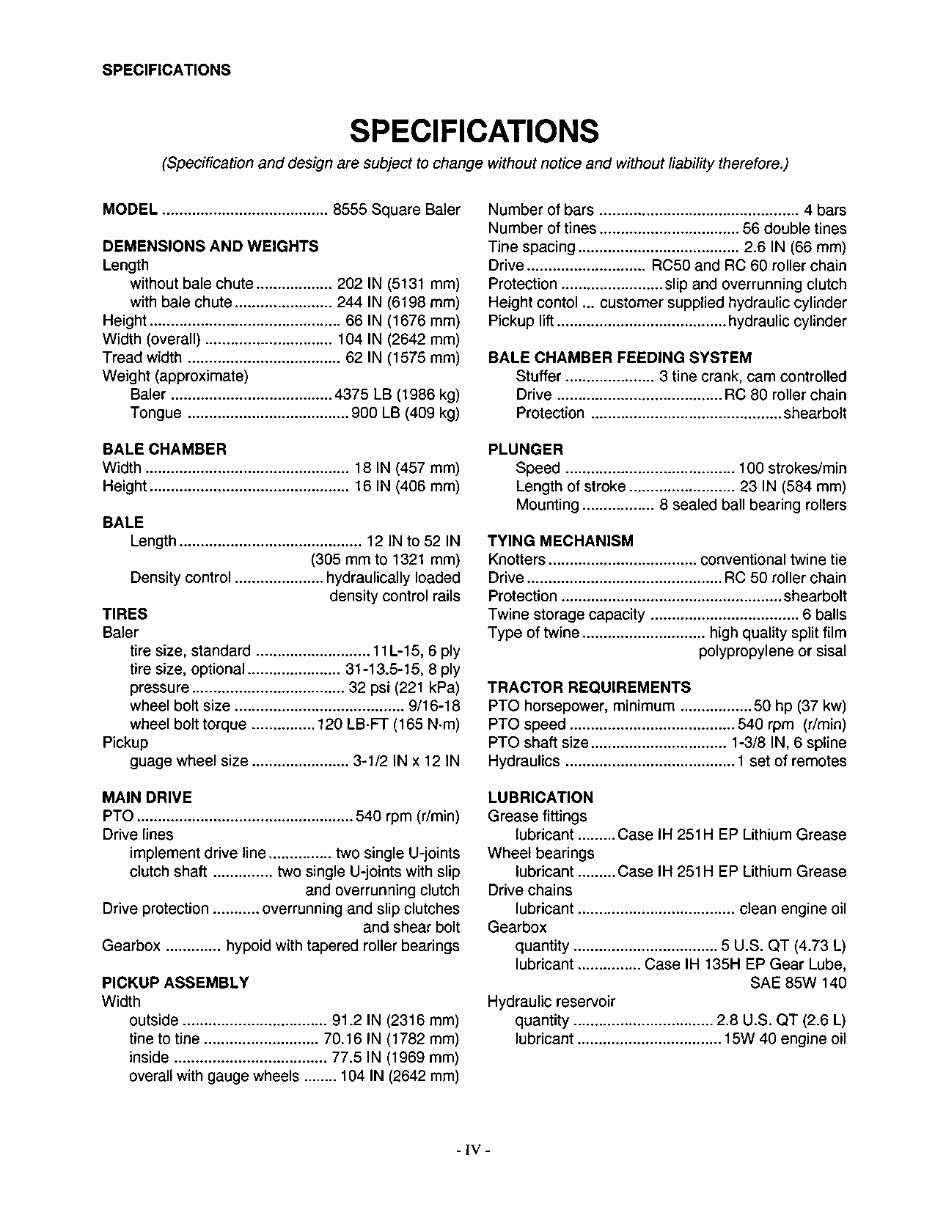 CASE IH 8555 SQUARE BALER Operators Manual preview img 6