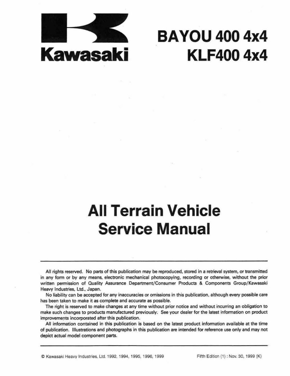 1996 Kawasaki Bayou 400 (KLF400) 4x4 ATV OEM Service & Repair Manual preview img 3
