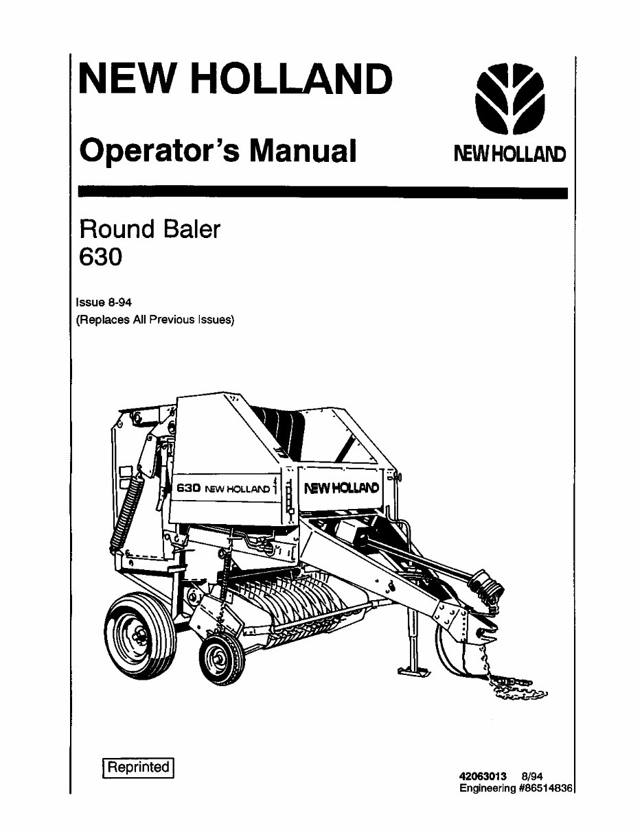 NEW HOLLand 630 ROUND BALER Operators Manual preview img 1