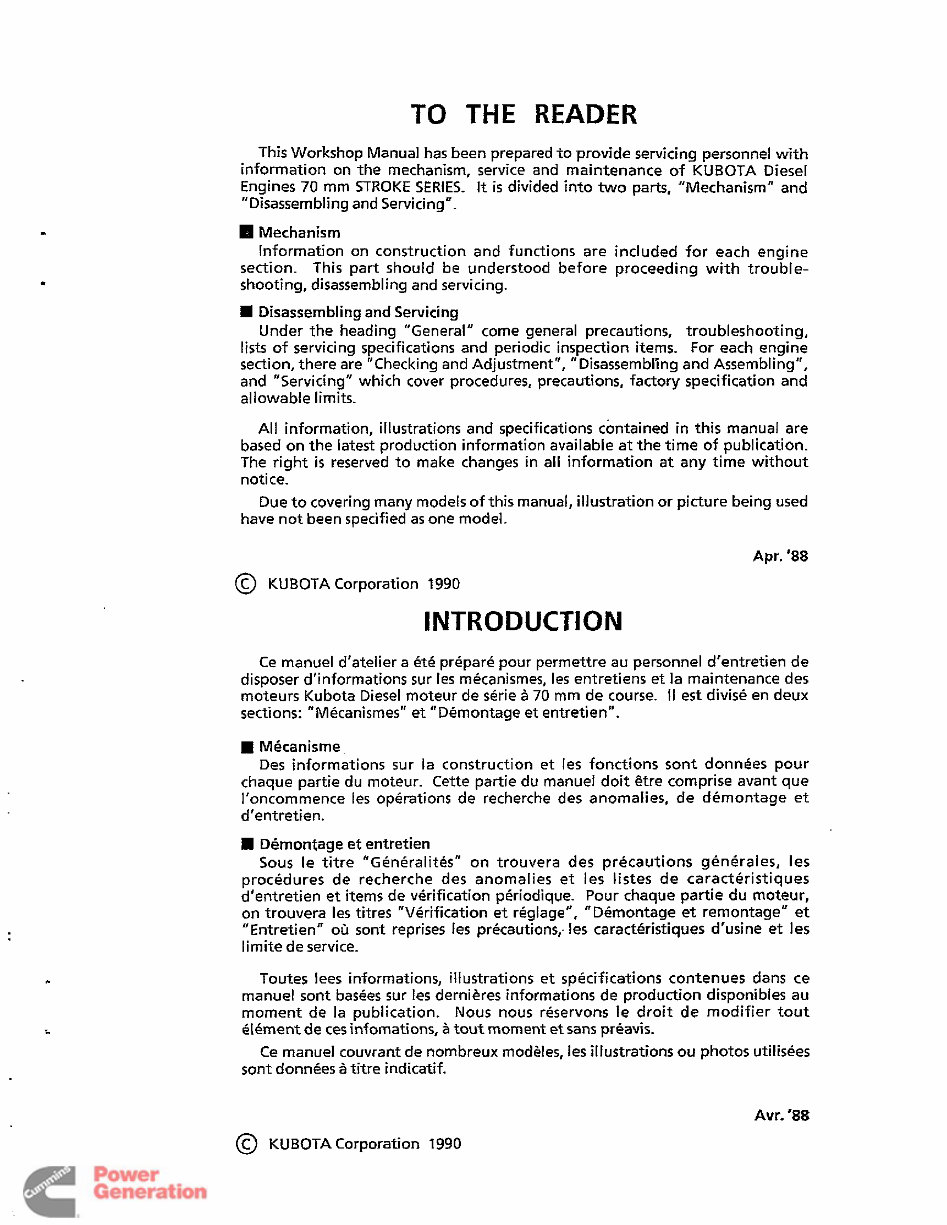 Kubota D950-B Factory Service & Work Shop Manual preview img 3