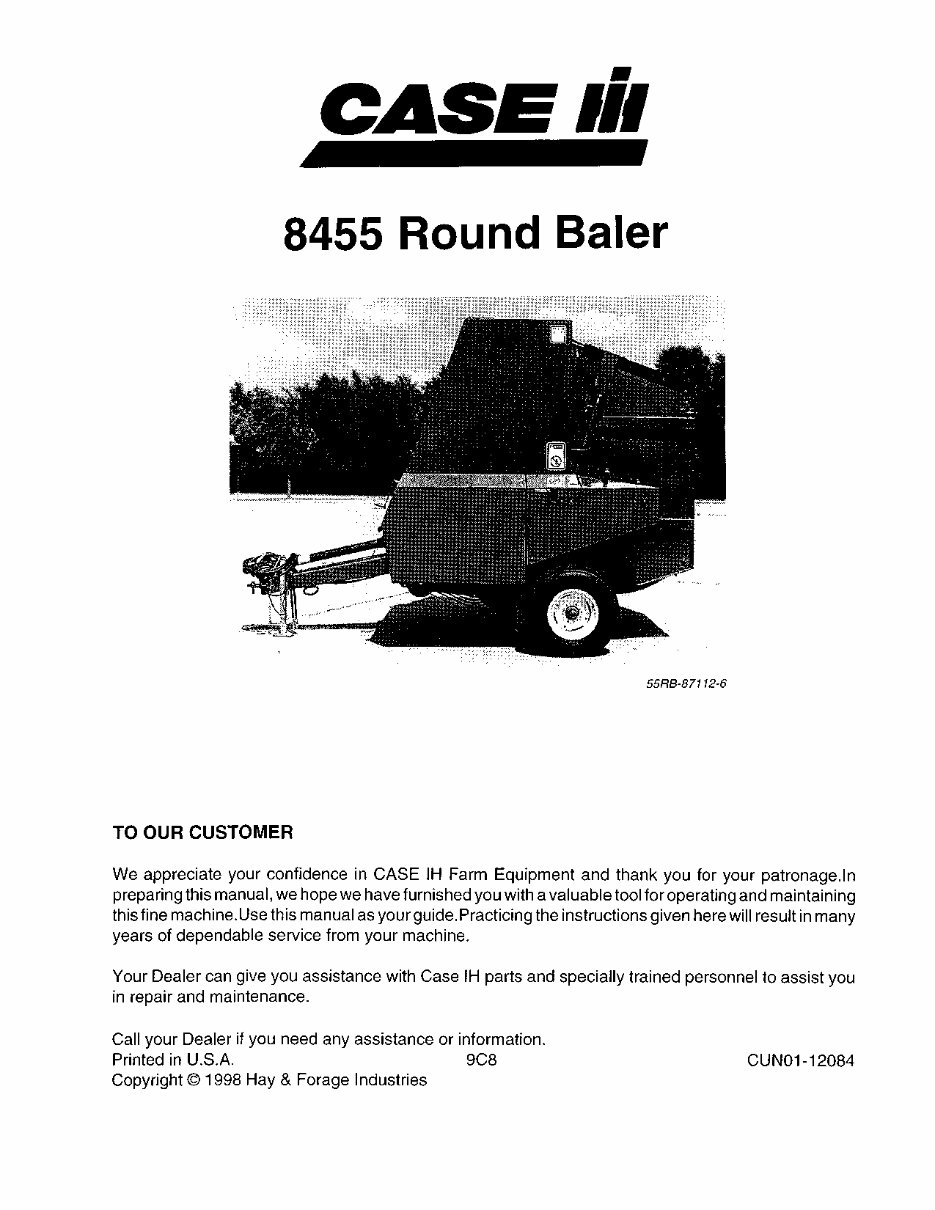 CASE IH 8455 ROUND BALER Operators Manual preview img 3