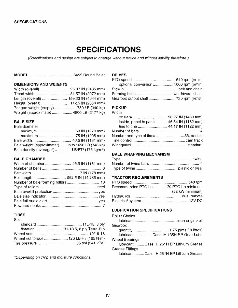 CASE IH 8455 ROUND BALER Operators Manual preview img 6
