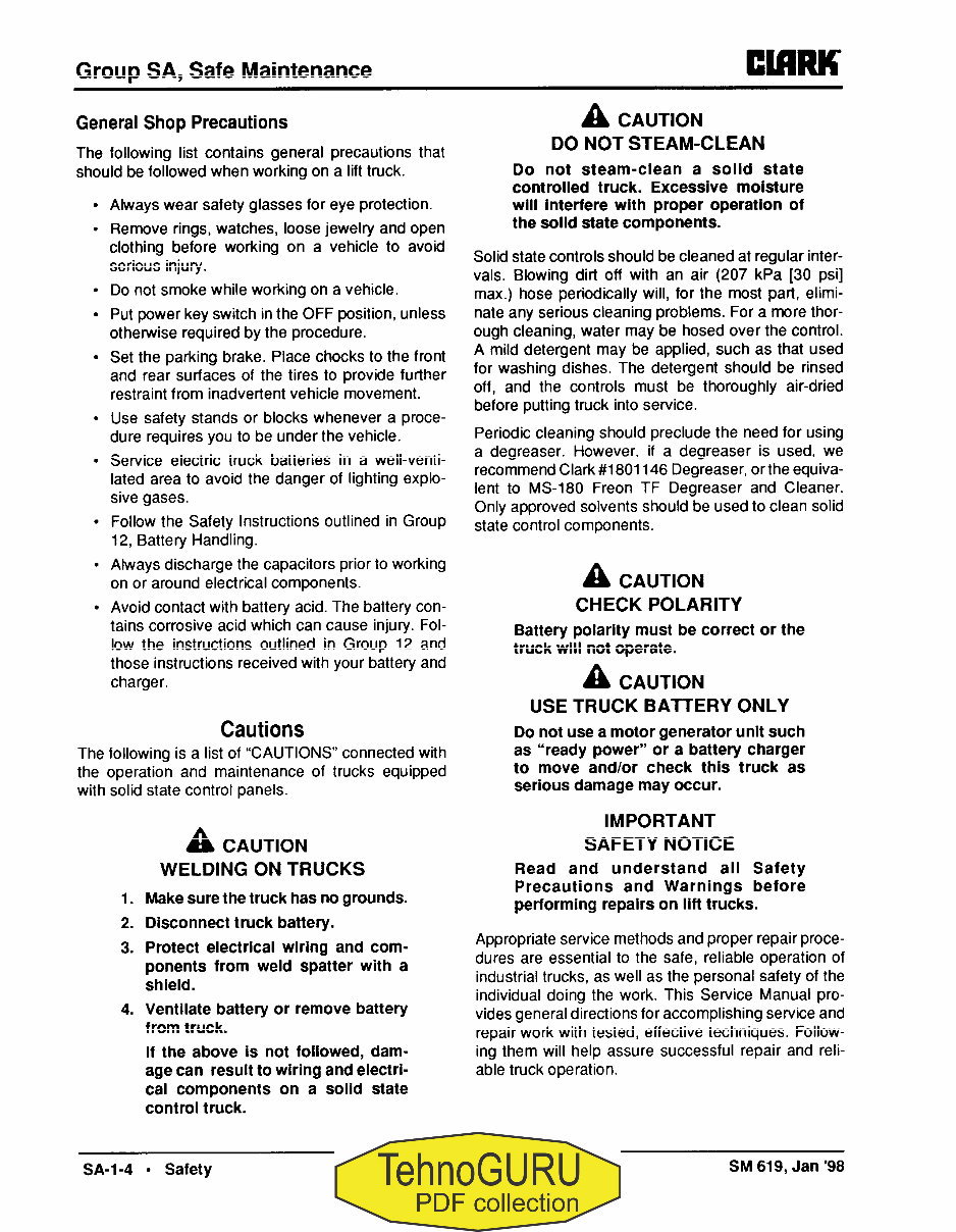 Clark G127, GP127, G127E, GP127E Forklift Service Repair Workshop Manual preview img 10