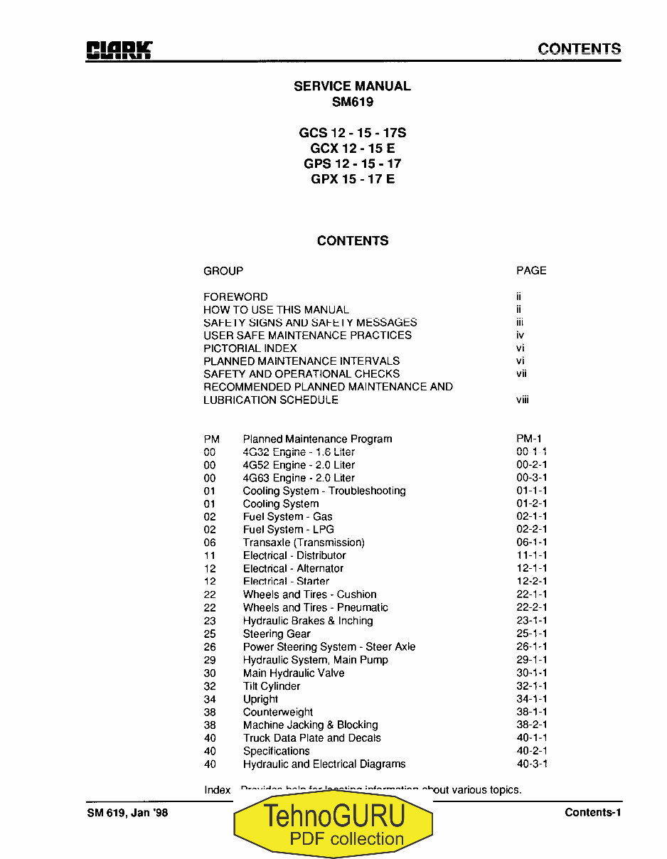 Clark G127, GP127, G127E, GP127E Forklift Service Repair Workshop Manual preview img 5