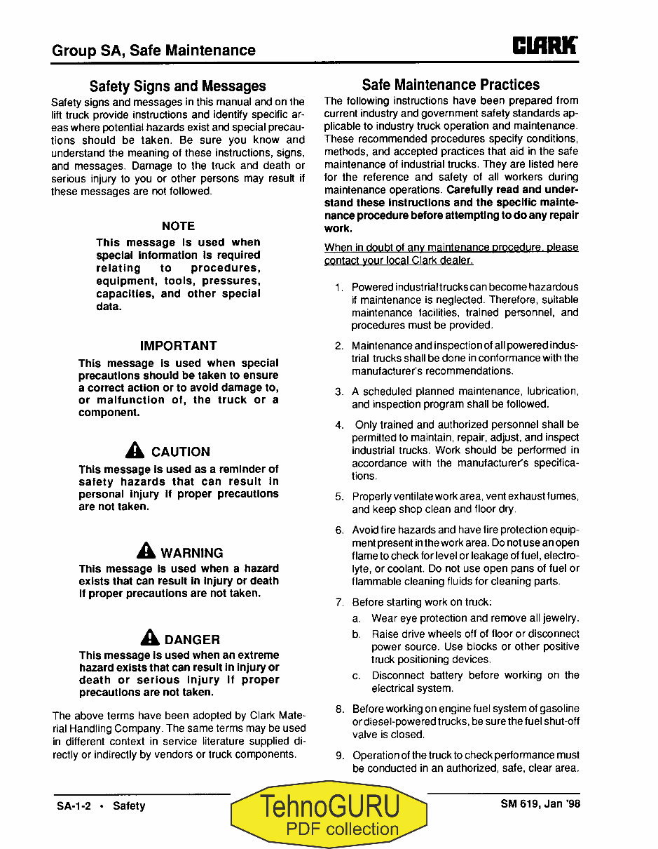 Clark G127, GP127, G127E, GP127E Forklift Service Repair Workshop Manual preview img 8