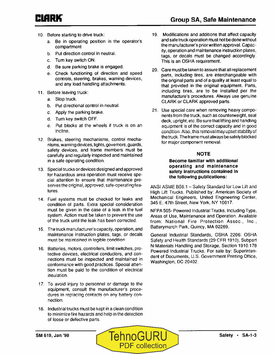 Clark G127, GP127, G127E, GP127E Forklift Service Repair Workshop Manual preview img 9