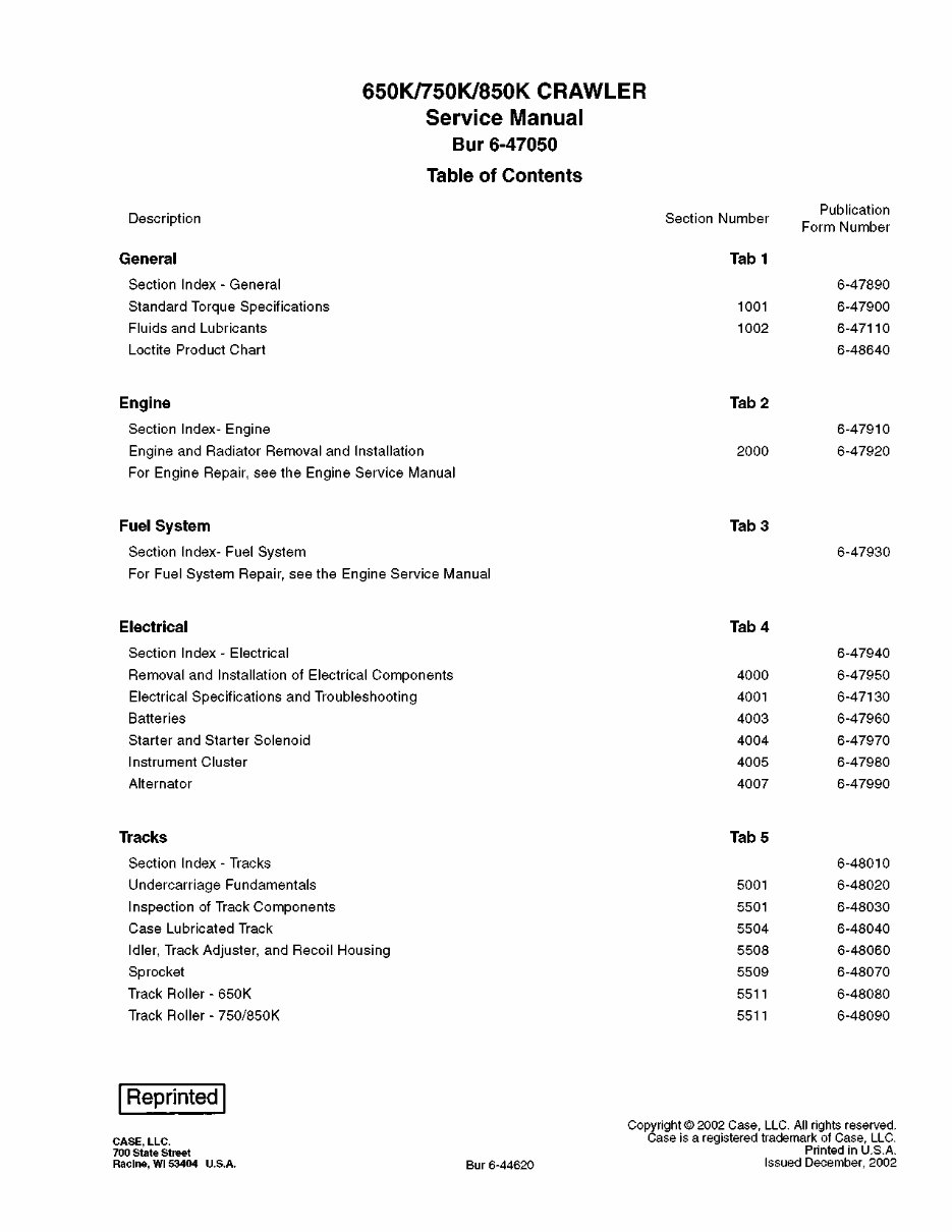Case 650K / 750K / 850K Crawler Dowzer OEM Service & Repair Manual preview img 1