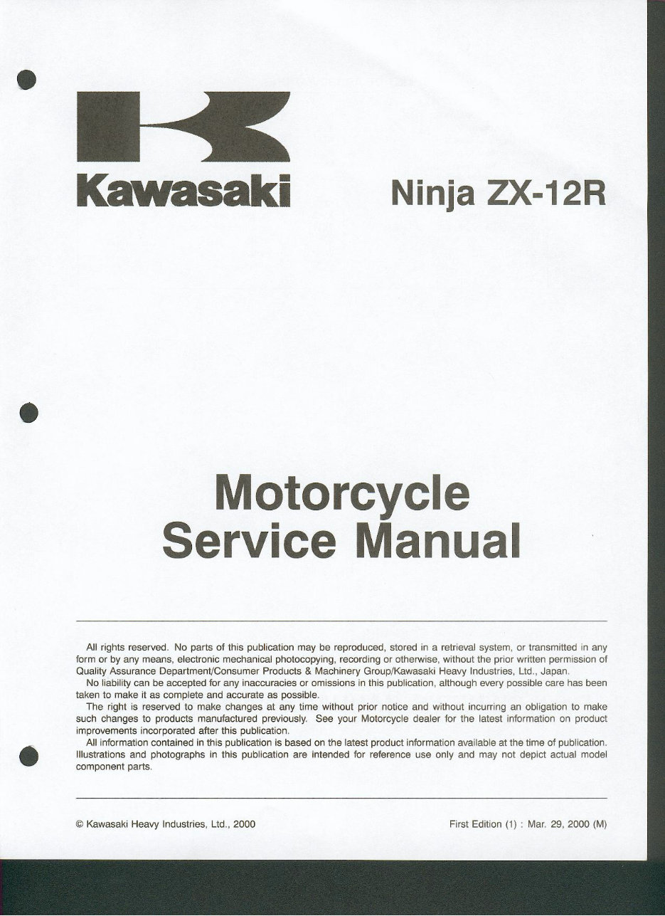 Kawasaki Ninja ZX12R 2000 Factory Service & Work Shop Manual