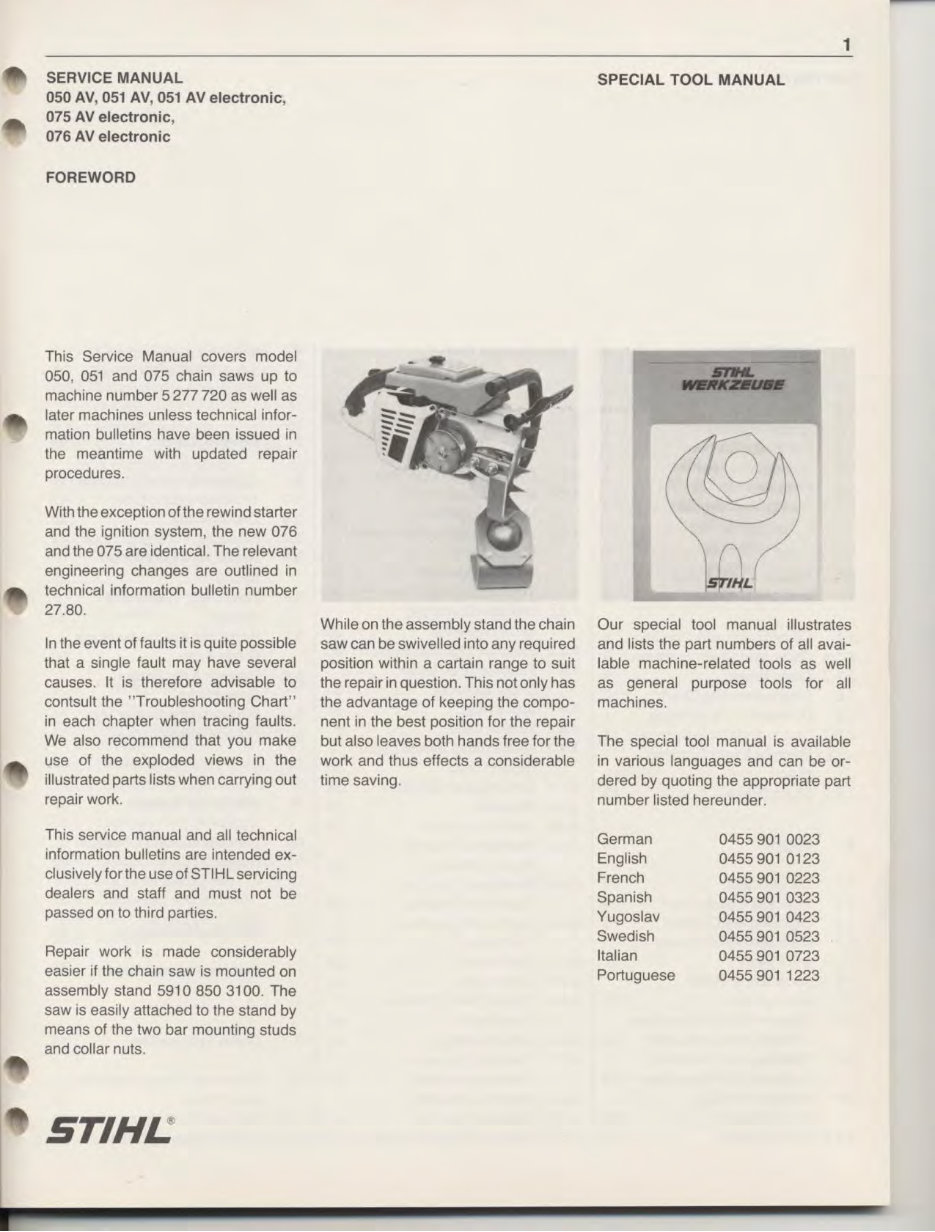 Stihl 050 051 075 076 Chainsaw Full Service & Repair Manual preview img 3