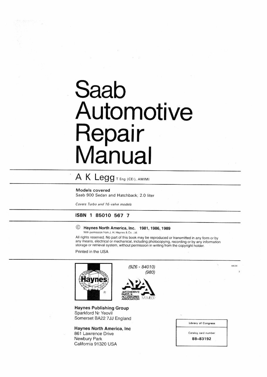 1992 Saab 900 Repair Manual preview img 1