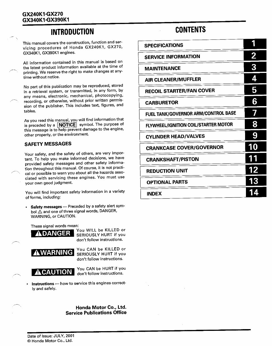 HONDA GX390 HORIZONTAL SHAFT Engine Repair Manual preview img 3