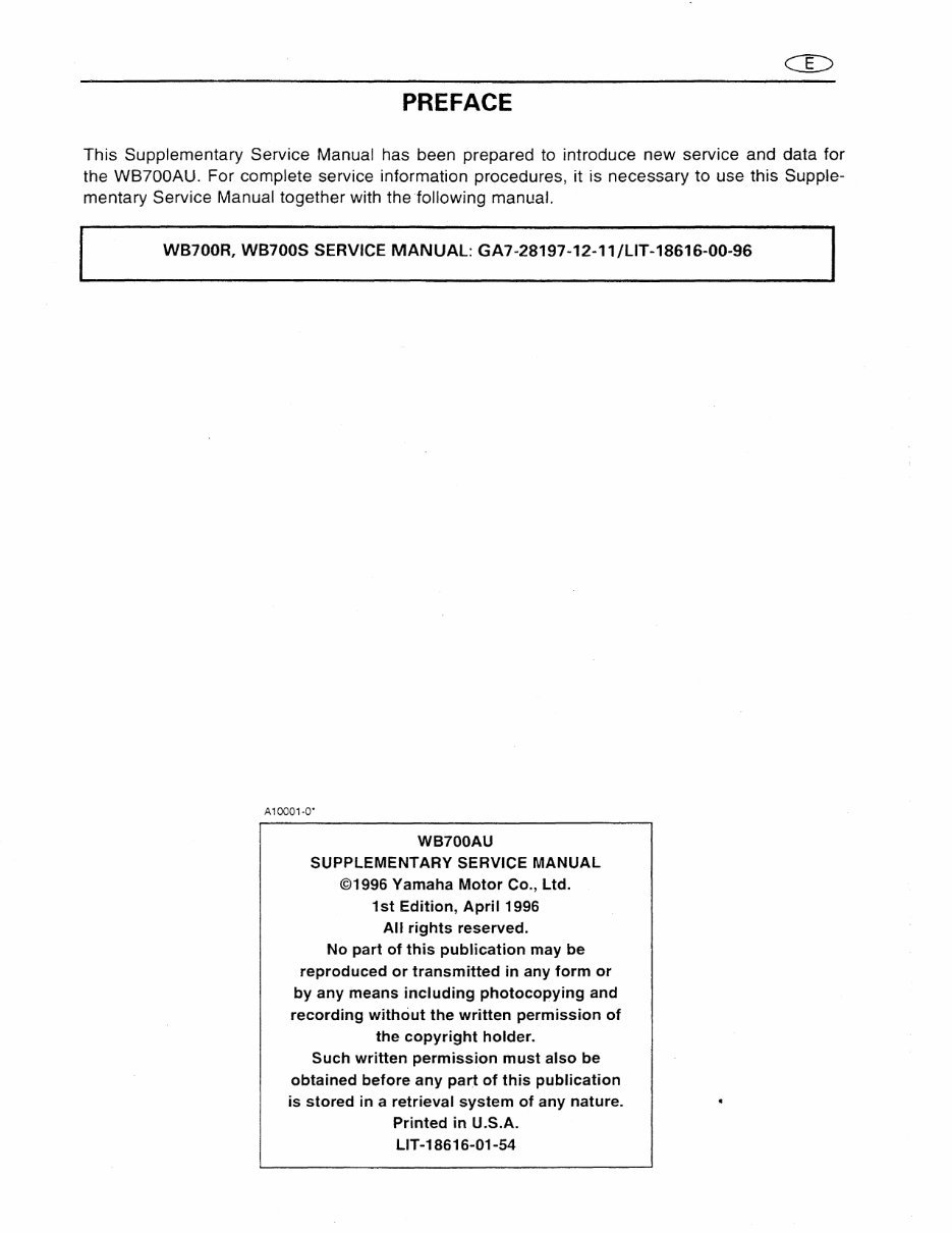 YAMAHA WB700AU / WB700R / WB700S WAVEBLASTER Service & Repair Manual (1993 1994 1995 1996) - ! preview img 3