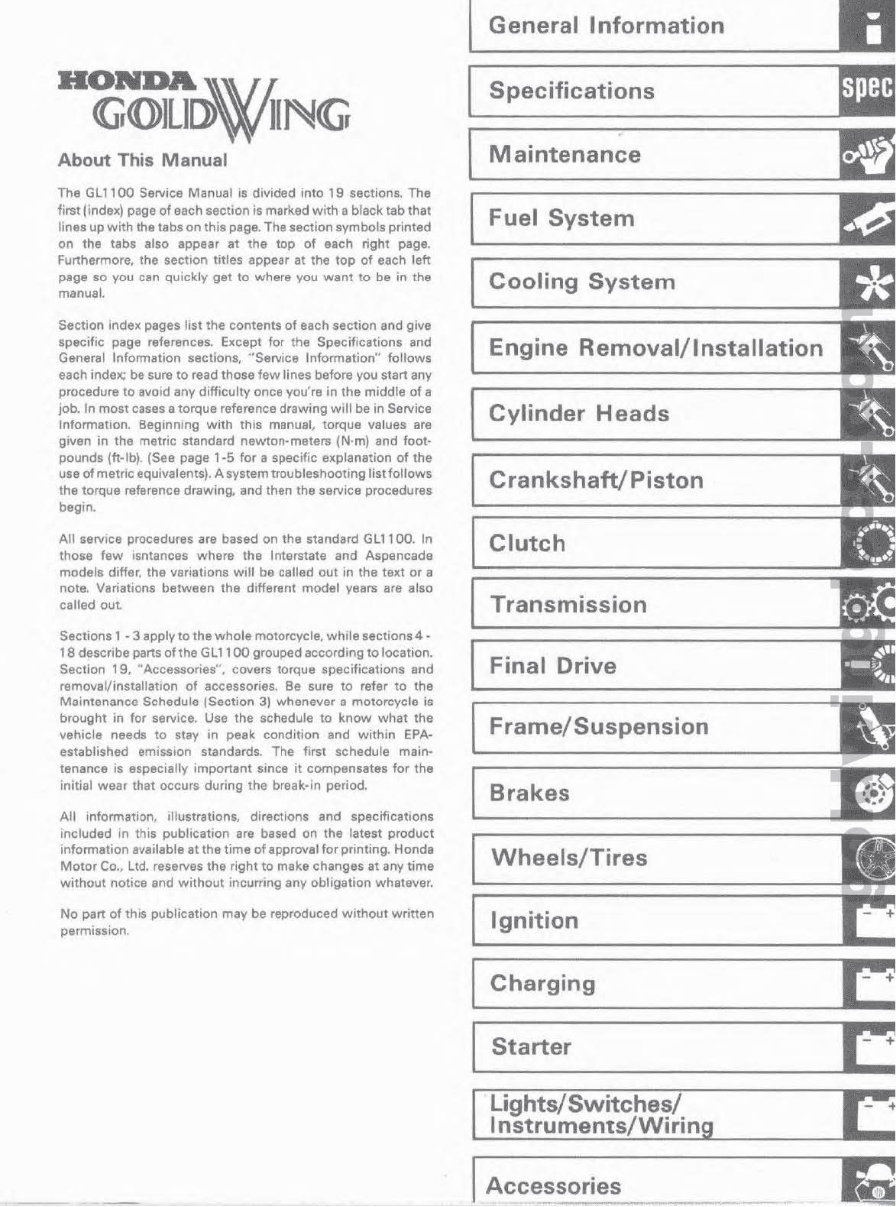 1980-1983 Honda GL1100 Gold Wing Service & Repair Manual preview img 1